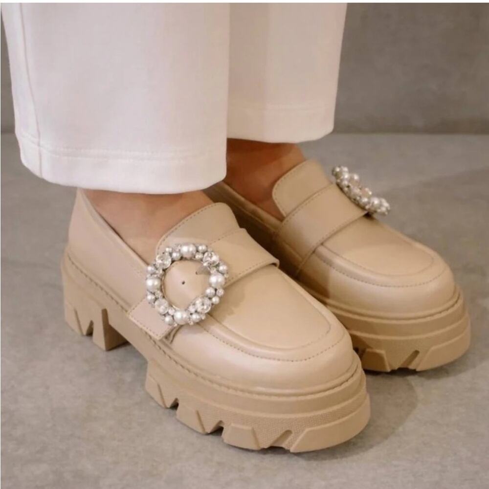 Alohas x Free People Trailblazer Crystal Size 9 Tan Rhinestone Leather Loafers